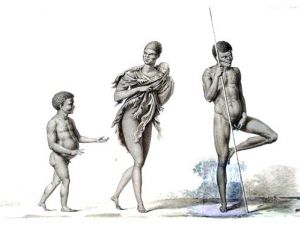 Famille d'aborigènes australiens, lavis de Nicolas Petit, fin du 19e siècle
