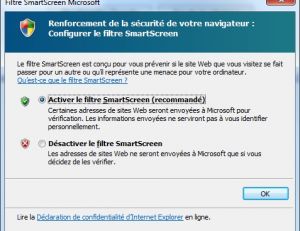 Ecran Smartscreen d'Explorer